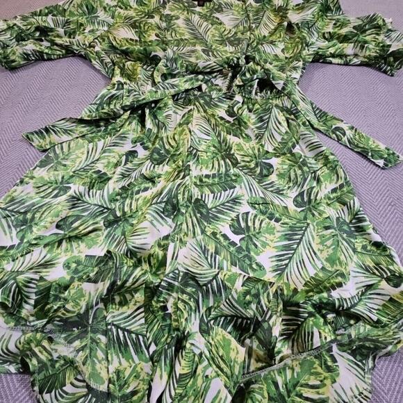 QED London Romper Dress Size 10 Green Palm Print Y2K Fairy Core Boho 1/2 Sleeve - Picture 6 of 13
